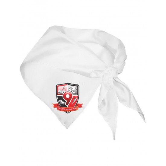Esarfa (bandană) scolara personalizată triunghiulara din saten, personalizata fie cu numele unitatii de invatamant sau logoul acesteia, fie cu logo-ul clasei.